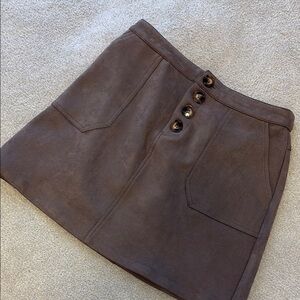 Altar'd State Suede Brown Buttoned Mini Skirt